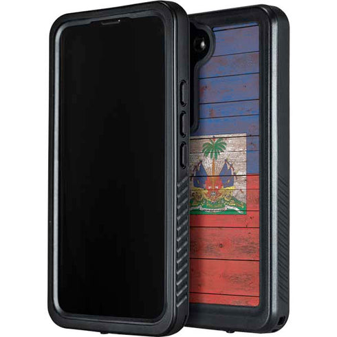 Haiti Flag Dark Wood Galaxy S24 Plus Waterproof Case